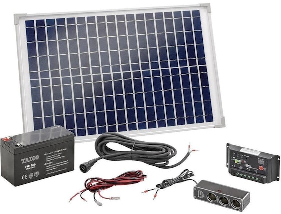 Esotec Inselanlage 20Wp für 100€ - Solar Inselsystem mit Laderegler, Kabel und Akku inklusive