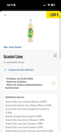 Granini Coupon kombinierbar