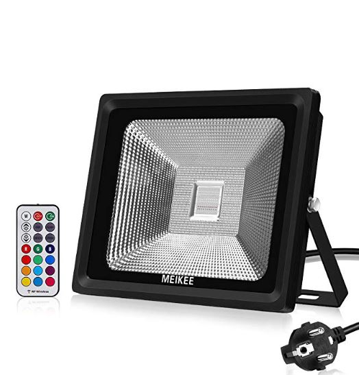 MEIKEE 50W RGB Strahler Mit Fernbedienung, 4 Modi 16 Farben, Memory-Funktion, RGB Fluter IP66 Wasserdicht