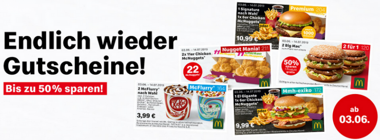 McDonald's Gutscheine - gültig bis zum 14.07.2019
