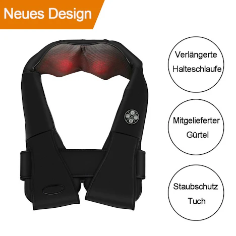 Shiatsu Nackenmassagegerät mit Wärmefunktion, 3D-Rotation Massage, Einstellbare Geschwindigkeiten.