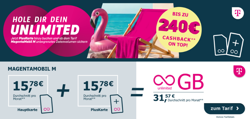 Telekom Doppelkarte: 2x Unlimited 5G Allnet-Flat nur 15,78€ pro Tarif 😍