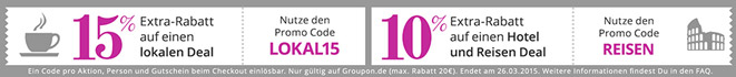 15% auf lokale Deals und 10% auf Reisen bei Groupon *UPDATE*