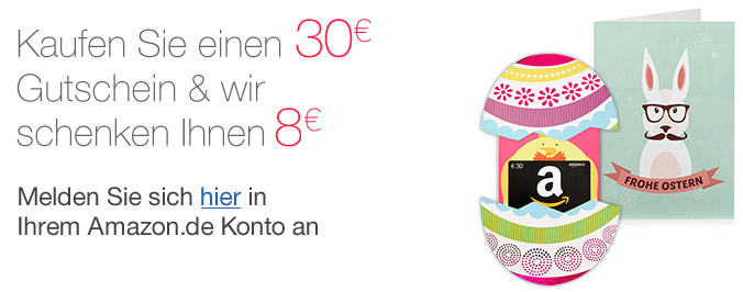 30€ Amazon Gutschein kaufen und 8€ geschenkt bekommen - nur für ausgewählte Kunden