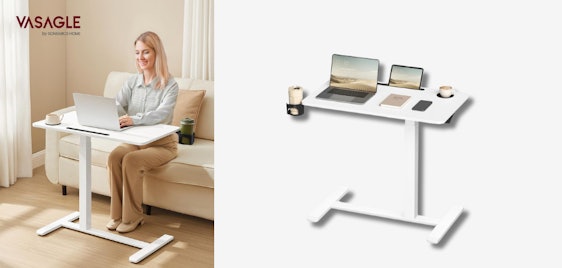 VASAGLE Beistelltisch nur 48€ - mobil mit Rollen, höhenverstellbar, inklusive Getränkehalter