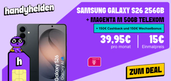 eff. nur 3€/Monat ⏳📱 Samsung Galaxy S26 & 50GB Telekom-Tarif