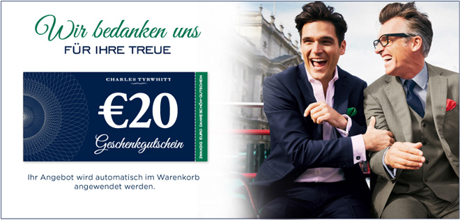 20€ Gutschein für Charles Tyrwhitt ohne MBW - z. B. Hemden ab 7€ *UPDATE3*