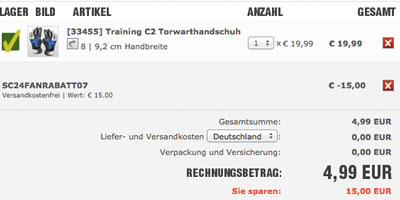 Powerplay Training C2 für 4,99€ - Torwarthandschuhe