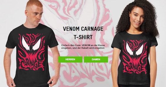 Marvel Venom Carnage T-Shirt für 11€ - für Damen und Herren