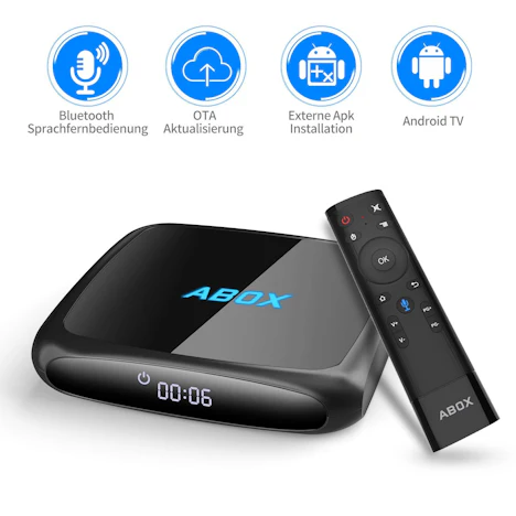 TV Box: Android 7.1 mit Voice Remote, 2 GB RAM, 16 GB ROM, Bluetooth 4.0, Quad Core A53 Prozessor 64 Bit