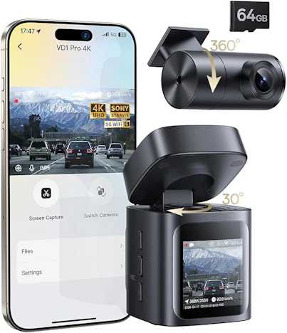 Baseus VD1 Pro Dashcam Auto Vorne Hinten 4K/1080P, Auto Kamera mit Solar-Unterstütztem Akku-Parkmodus, STARVIS Nachtsicht Parküberwachung, Kostenlose