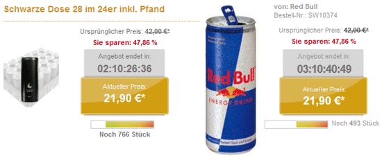 Angebote bei Stardrinx - nur für risikoaffine Käufer - 24 x Red Bull oder Schwarze Dose 28 für je 21,90€ inkl. Pfand