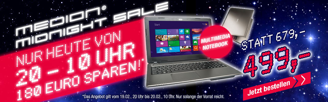 Medion Akoya P6647 (MD 98895) - 15" Notebook (8 GB RAM, 1 TB HDD, 128 GB SSD, Win 8.1) für 505€ 
