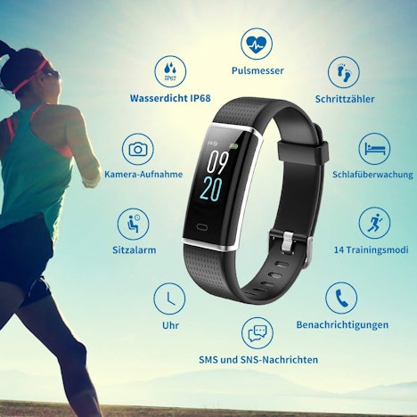 Fitness Armband mit Pulsmesser, Wasserdicht IP68 und Farbbildschirm