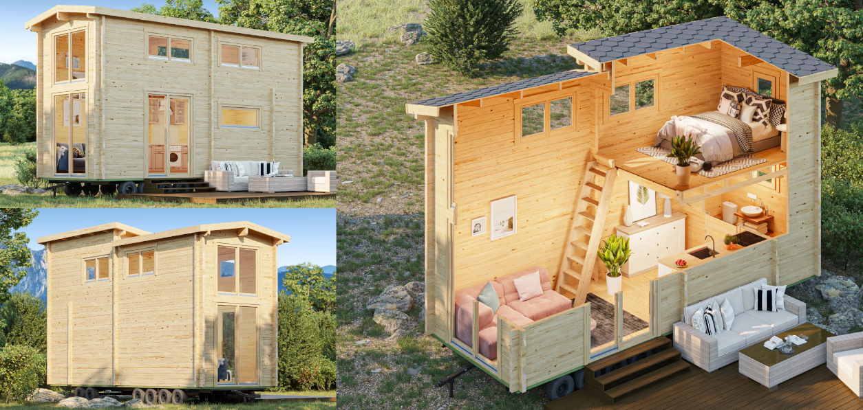 Fjordholz Tiny Gartenhaus Modell Heritage 70 B für 12.544€ - Blockbohlenhaus mit 7,6m x 4,4m x 3,1m