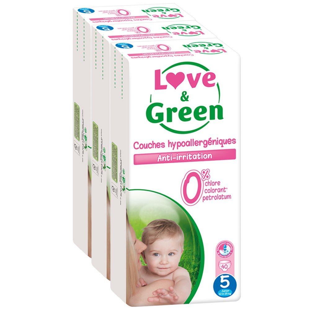 120x Ökowindeln Love &amp; Green (Größe 5, 12-25 kg) für nur 6,52 EUR