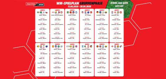 Komplett kostenlos! ⚽ WM-Spielplan 2026 zum Download (A3 & A4) gratis bei MediaMarkt 📅