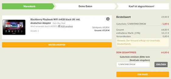 Blackberry Playbook WiFi 64GB als B-Ware für 55€ - 7" Tablet mit schneller Reaktion und guter Akkulaufzeit *UPDATE*