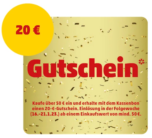 Penny: 20€ Gutschein ab 50€ Einkaufswert - für einen 50€-Einkauf in dieser Woche 🛒