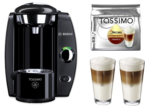 Bosch Tassimo Fidelia T42 für 30€ + 20€-Gutschein, T-Discs und 2 WMF Gläser