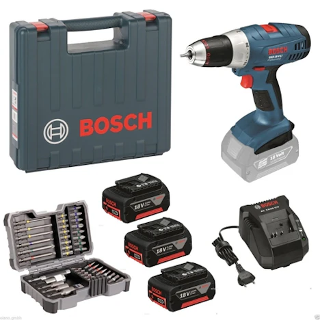 Bosch GSR 18V-LI Akku-Bohr-Schrauber 18 Volt + 3x Akku 3,0 Ah + Bit Set + Koffer für 199,90€