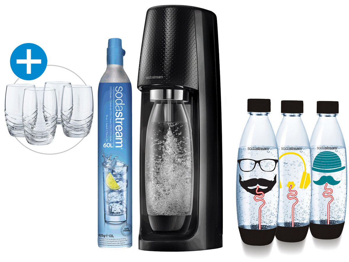 SodaStream Spirit Starterset für 66€ - Trinkwassersprudler mit 3 Flaschen + 4 Gläsern