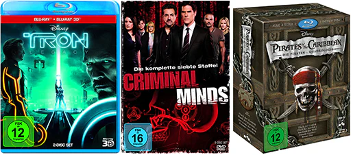 Amazon 5 Tage Aktionspreise für verschiedene Blu-rays und DVDs (Disney/Pixar, Action & Fantasy, US-Serien)