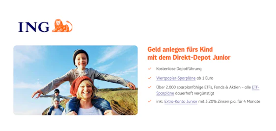3,20 % Zinsen sichern 🤩 Kostenfreies ING Direkt-Depot Junior mit Sparplänen ab 1€ 💸🧒