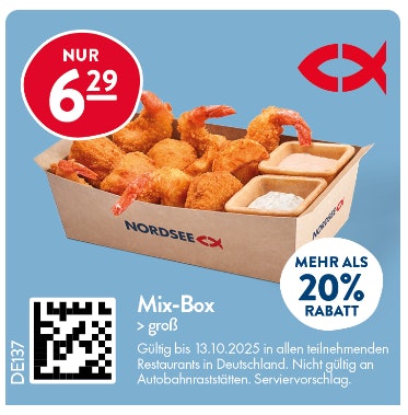 Nordsee Coupons große Mix-Box Garnelen für 6,29€