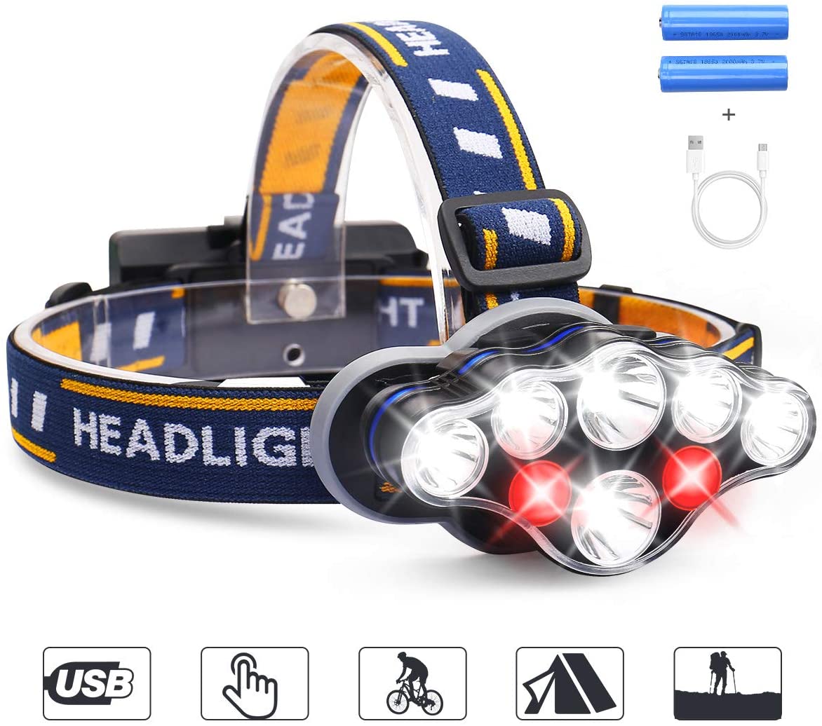 MOSFiATA superheller Kopflampe 8 LED 8 Modi 13000 LM mit Warnleuchte