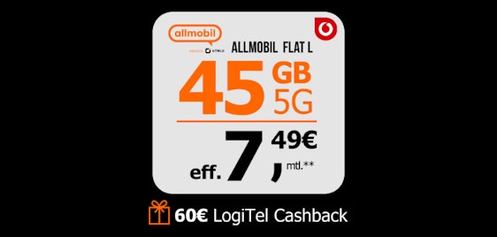 6 Monate GRATIS 💰🤙 45GB 5G Allmobil-Flat im Vodafone-Netz | effektiv nur 7,49€ mtl.