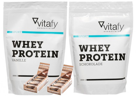 Spar-Bundle bei Vitafy für 25€: 2x 1kg Vitafy Essentials Whey Protein + Proteinissimo (30x30g) Choco Coffee + Shaker