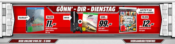Gönn Dir Dienstag bei Media Markt - z.B. Xbox 360 Slim + Forza Horizon 2 für 99€