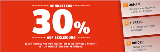 30% Rabatt auf Bekleidung bei Sportscheck