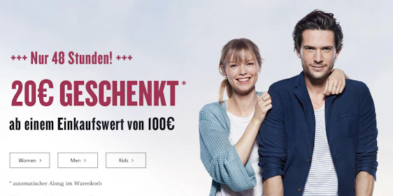 20€ Rabatt ab 100€ Einkauswert bei Tom Tailor