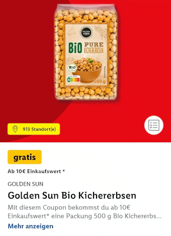Gratis Kichererbsen mit der Lidl App ( nur in ausgewählten Filialen)