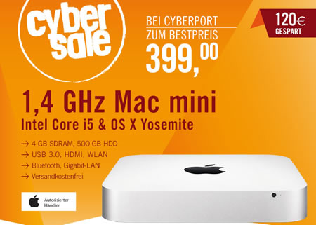 Apple Mac mini mit Intel Core i5 1,4 GHz (MGEM2D/A) für 399€