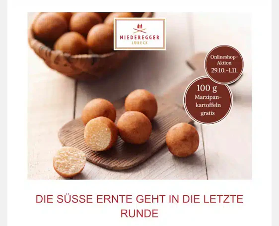 gratis Marzipankartoffeln zu Bestellung bei Niederegger