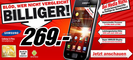 Samsung Galaxy S Plus i9001 ab 235,19€ bei den Amazon Warehouse Deals (Update)