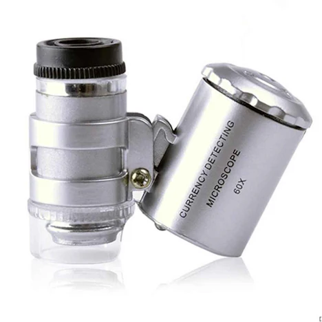 60X Handheld Lupe Mini Pocket Mikroskop Lupe UV Währung Detektor Juwelier Lupe mit LED-Licht
