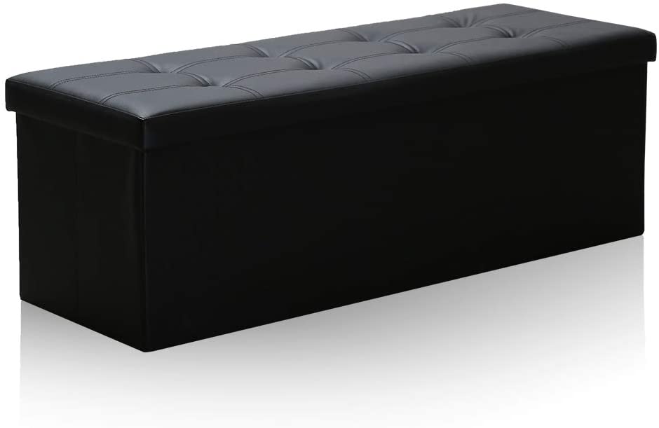 BMOT Faltbarer Sitzhocker Sitzbank mit Stauraum 110x38x38cm, Lederimitat, mit Deckel Abnehmbar, schwarz/ Weiß