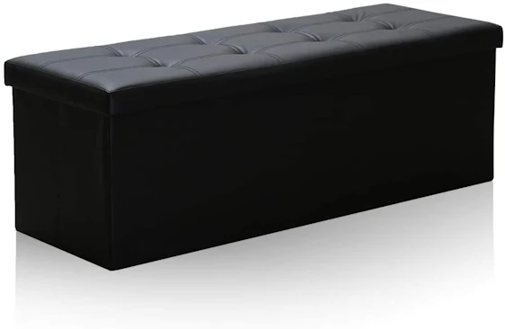 BMOT Faltbarer Sitzhocker Sitzbank mit Stauraum 110x38x38cm, Lederimitat, mit Deckel Abnehmbar, schwarz/ Weiß