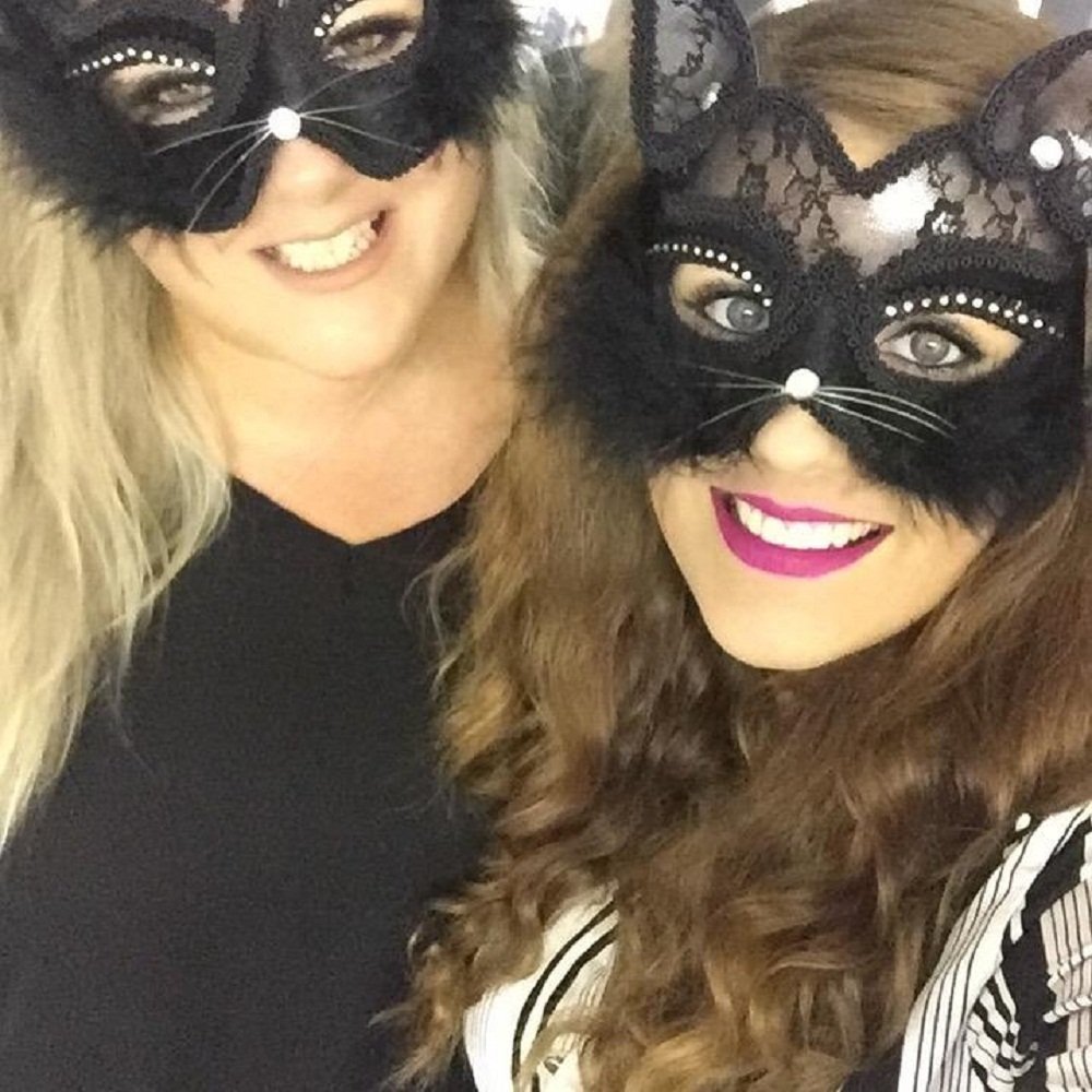 Venetian Maskerade Maske Damen Black Glitter Fancy Cat Spitze Maske (cat) für 6,99 Euro