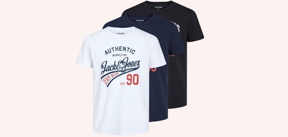 Jack & Jones T-Shirts für 17€ - 3er-Pack, Baumwolle, Rundhalsausschnitt