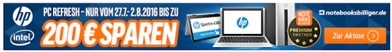 HP Refresh Aktion bei notebooksbilliger.de mit bis zu 200€ Rabatt - z.B. HP Spectre x360 mit i7-6500U und 512GB SSD für 1299€