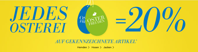 Ostereier suchen bei Fashion ID - 20% Rabatt auf ausgewählte Artikel