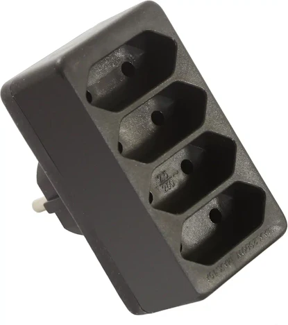 as - Schwabe 4-Fach Eurostecker Schwarz 230V 16A - Schuko-/Euroadapter - Mehrfachsteckdose Kompakt und Sicher - Erhöhter Berührungsschutz