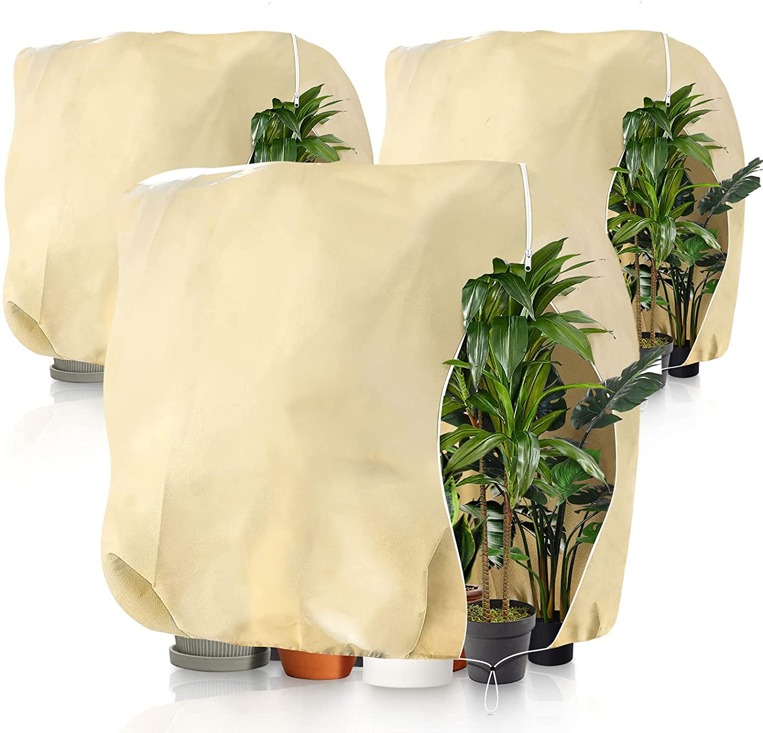 3 Stück Winterschutz für Pflanzen mit Reißverschluss Zugband 200 x 240cm