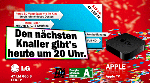 Ab 20 Uhr Faschingsknaller bei Media Markt - LG 47LM660S und Apple TV 3