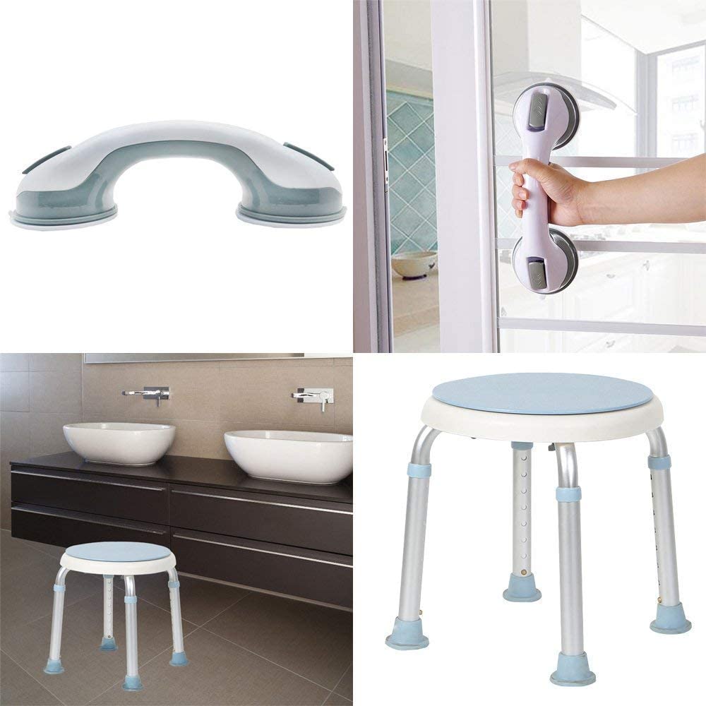 Hengda Duschhocker Höhenverstellbar 36-51cm mit 2 Stück Sucker Handrail